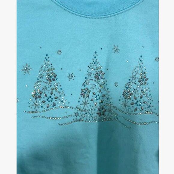 Baby Blue Christmas Sweatshirt,NEW,Beautiful, Sparkly, Bling, Tress, Pastels,L? - Picture 1 of 6